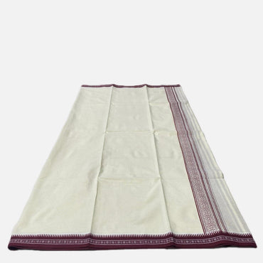 White Dhoti with Maroon Wheel Heritage Dhoti