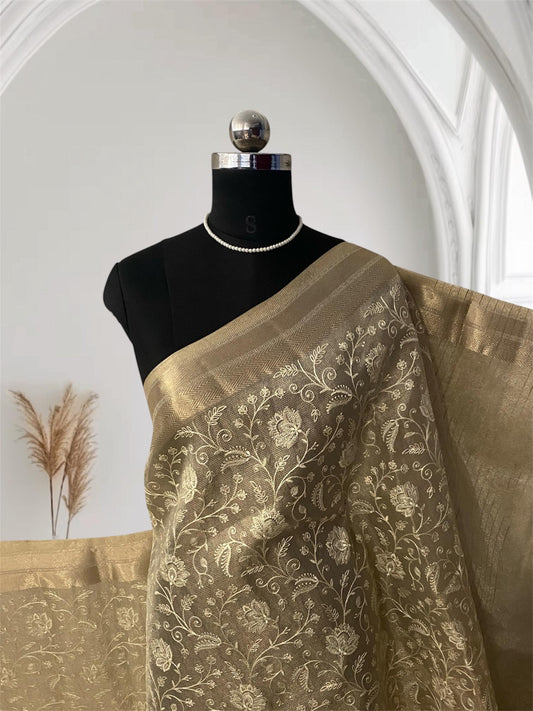 Tissue Organza Saree with Floral Embroidary