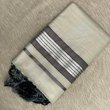 Silver Tissue Saree with Grey Contrast Border