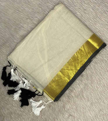 Mul Cotton Saree with Black and Golden Border