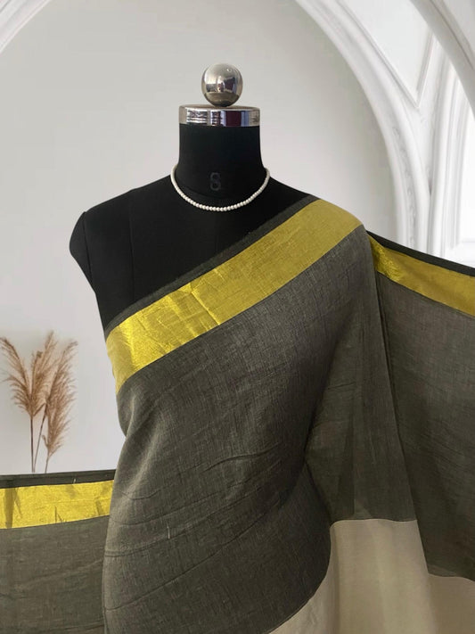 Mul Cotton Saree with Black and Golden Border