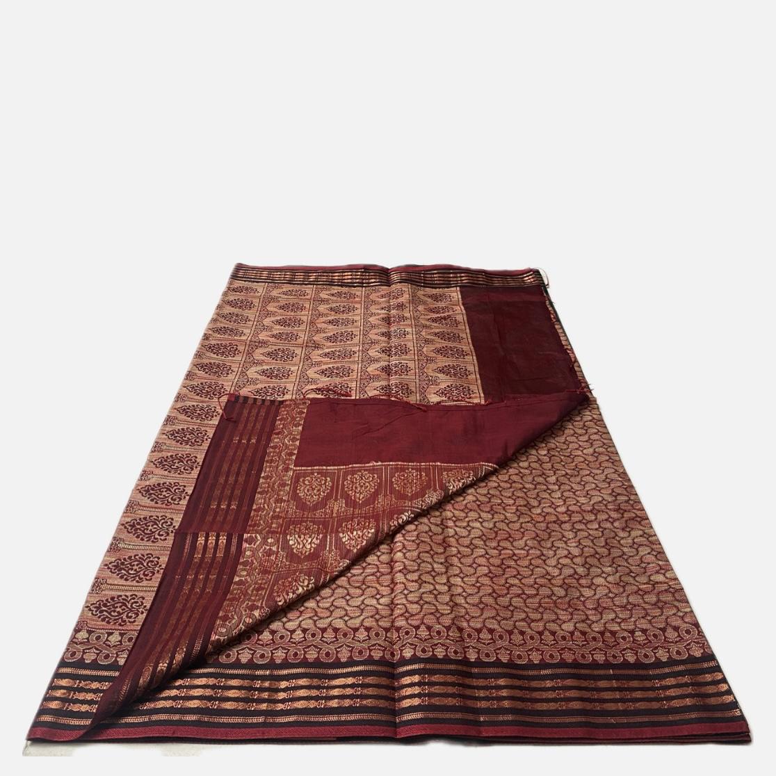 Rajani Floral Butta Cotton Saree Brick Red