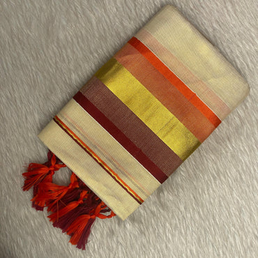 Vasudha Traditional Tissue Kerala Set Saree in Orange Tint