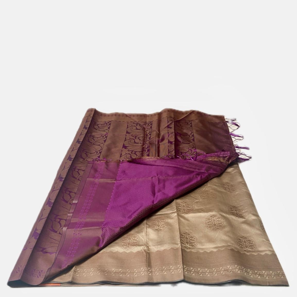Theertha Soft Silk Saree Chikku with Violet Border