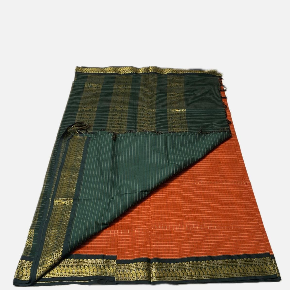 Kalyani Cotton Saree in Orange with Floral Design
