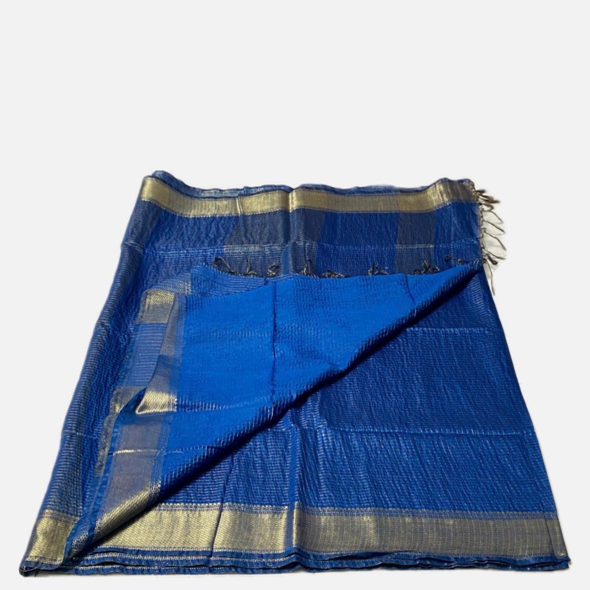 Vyshali Linen Jute Saree in Blue Checks