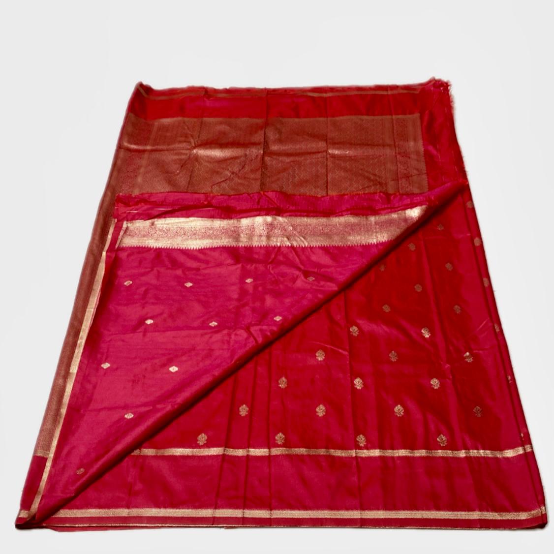 Aathmika Red Silk Saree with Golden Border Kara