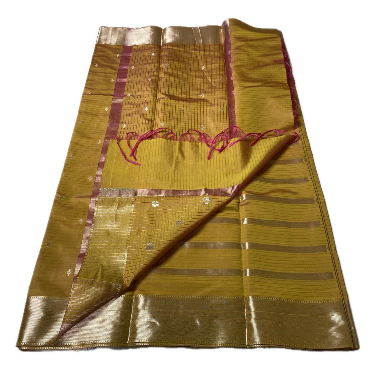 Rani Traditional Saree with Flower Zari Butta work Mustard