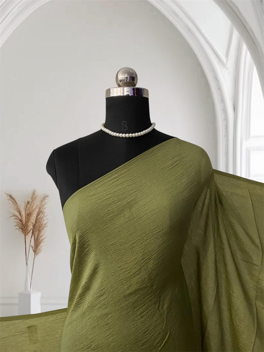 Sheela Crushed Chiffon Pastel Saree Green (Dress Code)