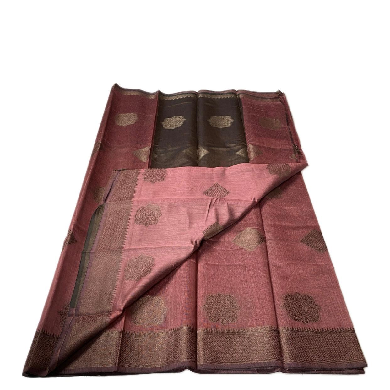 Cotton Floral Print Saree Brown