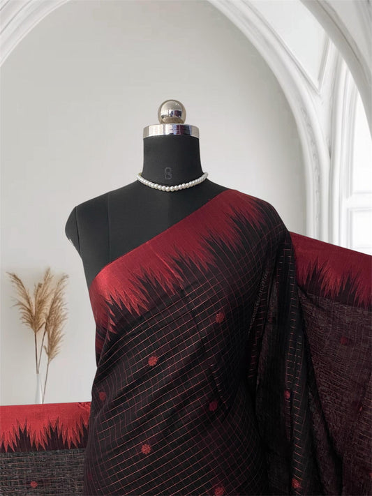 Karthu Midnight Grid Cotton Saree