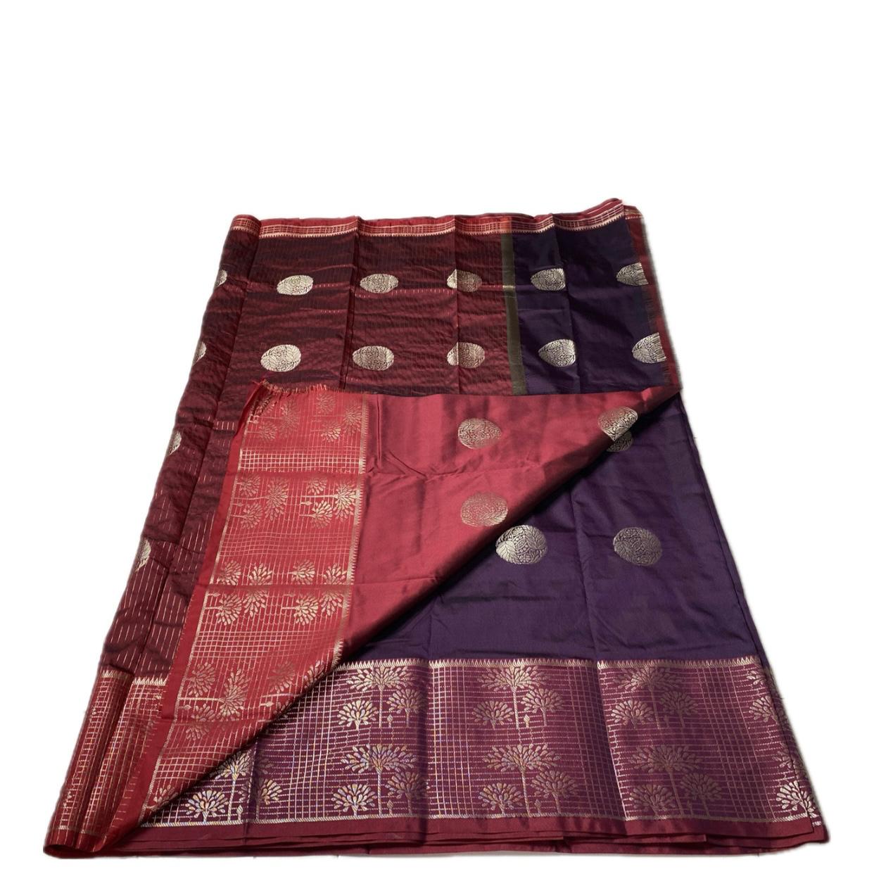 Rukmini Semi Silk Saree in Blue & Maroon