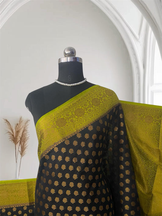 Aami Georgette Banarasi Saree with Classic Butta Saree Black