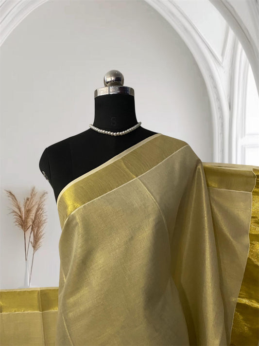 Plain Golden Tissue Kerala Saree
