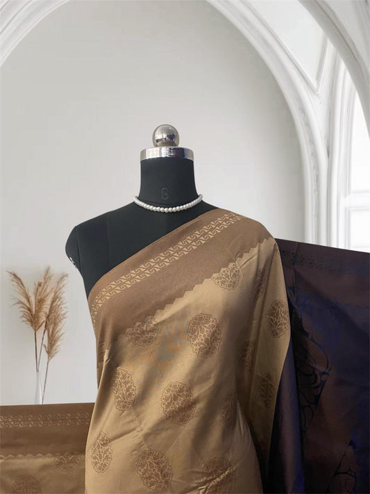 Theertha Soft Silk Saree Chikku with Blue Border