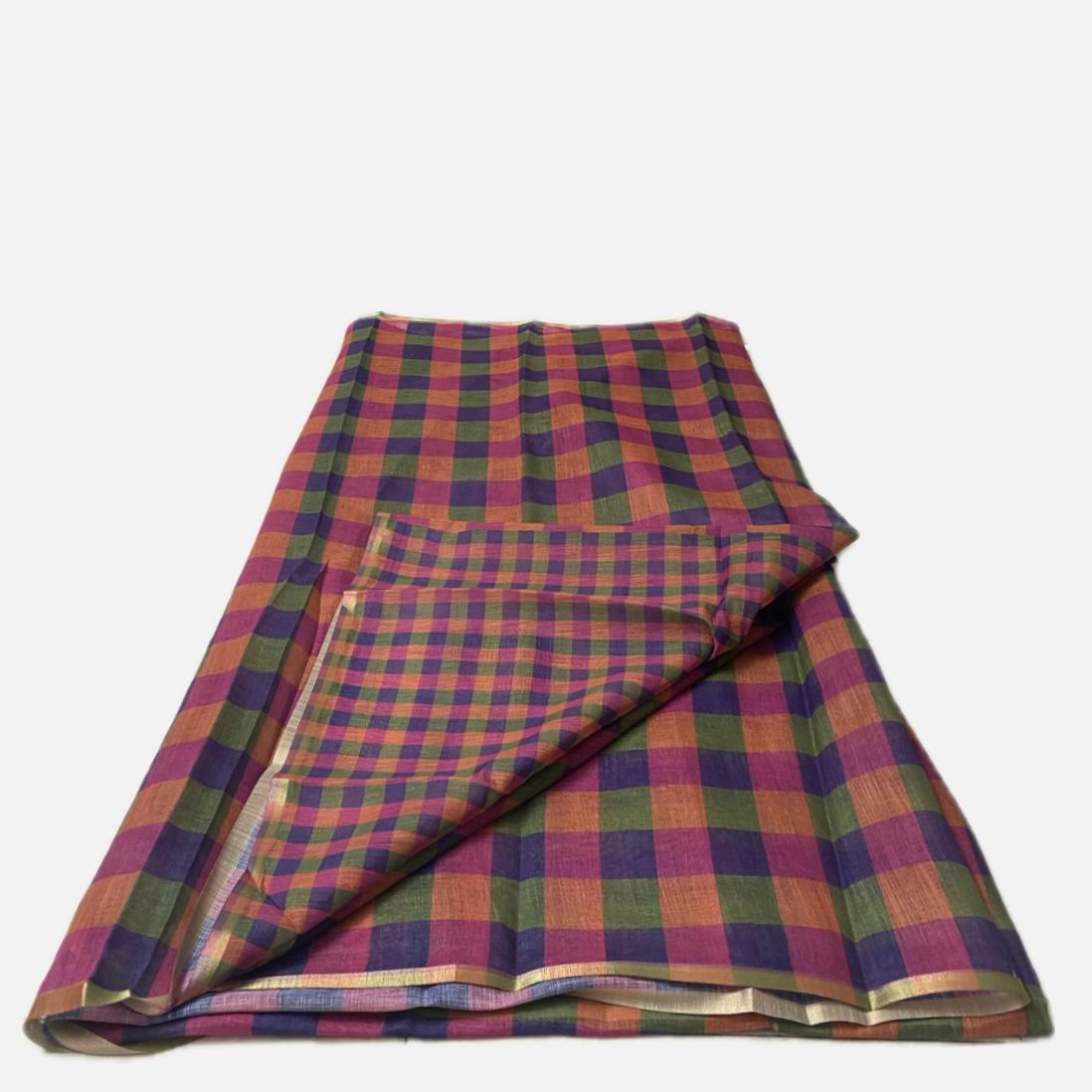 Madras Check Cotton saree in Blue and Pink