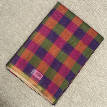 Madras Check Cotton saree in Blue and Pink