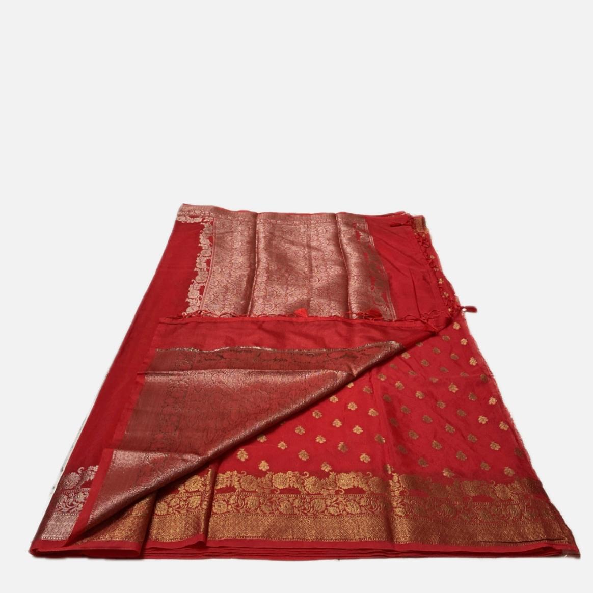 Devasena Red with Floral Border