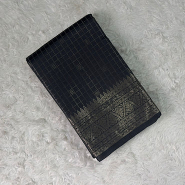 Semi Silk Tissue saree Checks with Triangle Border Black