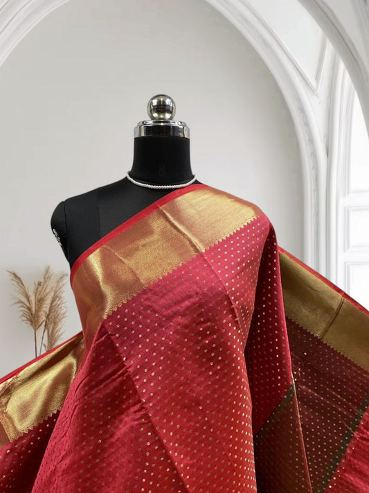 Banarasi Butti Soft Silk with Bavinji Border Red