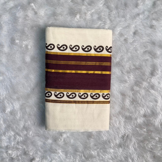 Temple Border Set Saree with Meroon Border