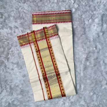 Swarna Chakram Kasavu Saree with Red Border