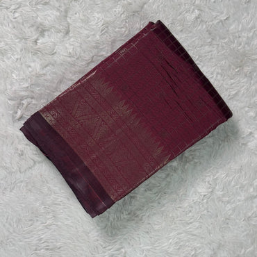 Semi Silk Tissue saree Checks with Triangle Border Maroon