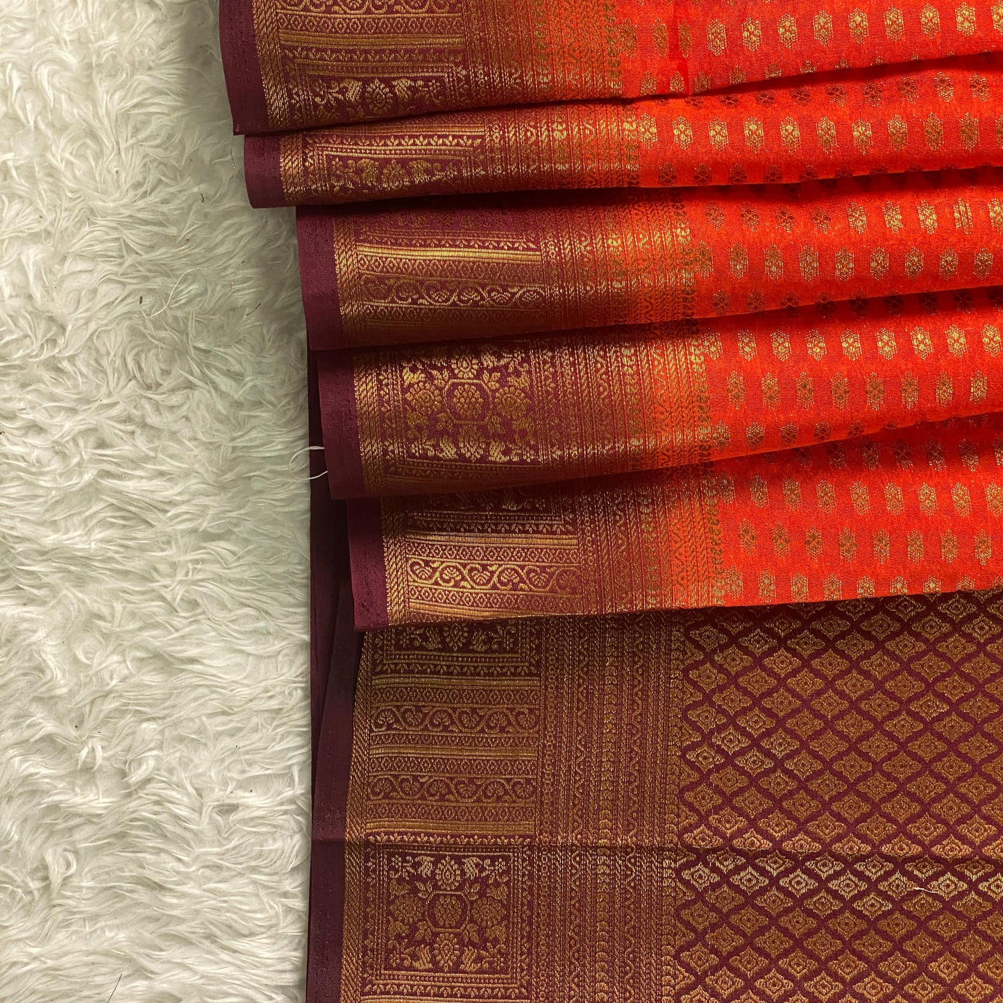 Georgette Banarasi with Square pattern Border Burnt Orange