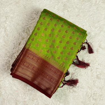 Georgette Banarasi Butti Pista Green