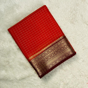 Premium Banarasi Checks with Floral Border – Burnt Orange