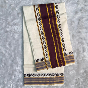 Temple Border Set Saree with Meroon Border