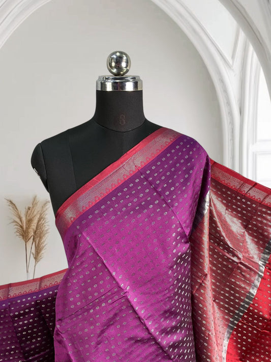 Banarasi Butti Semi Silk with Floral Border Saree Purple