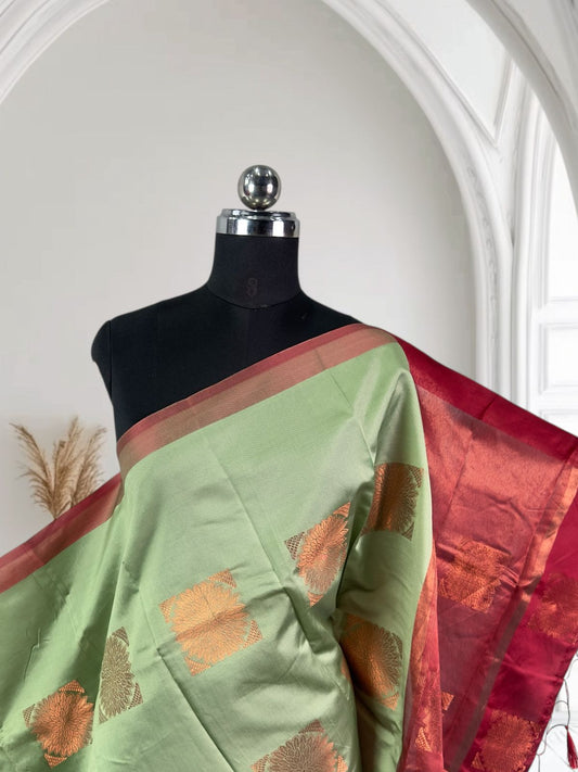 Semi Soft Silk Square Floral Pattern Printed Saree Pista Green