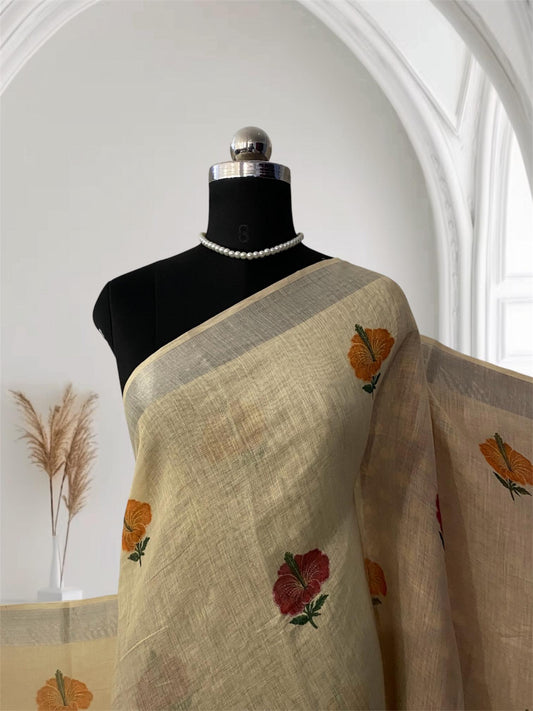 Chembaruthi Semi Linen Saree