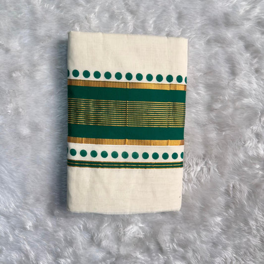 Traditional Karela Saree with Small Green Dotted Pattern