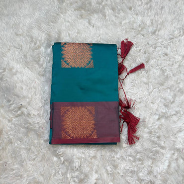 Semi Soft Silk Square Floral Pattern Printed Saree Grey