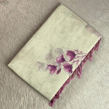 parijatham Semi Linen Saree with Lavender Flowers