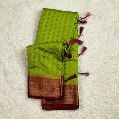 Georgette Banarasi Butti Pista Green