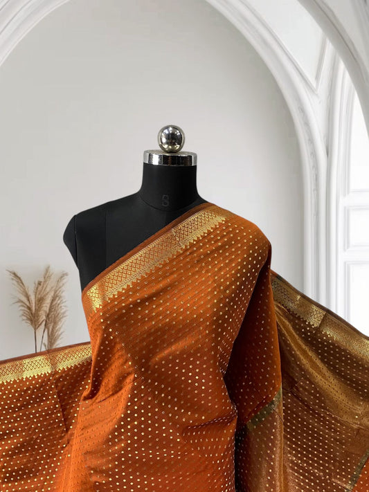 Banarasi Butti Semi Silk with Floral Border Saree Orange