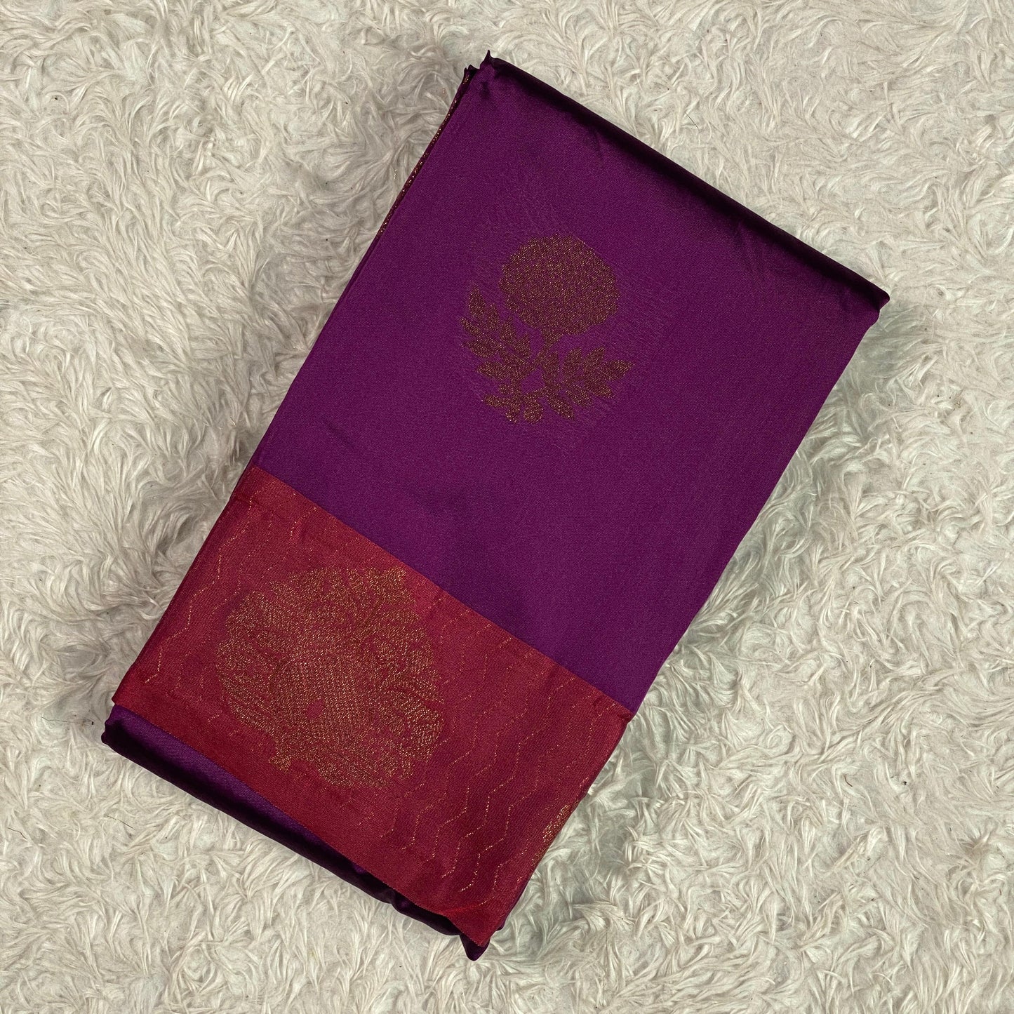 Mallika Semi Soft Silk plain saree with floral Design Violet