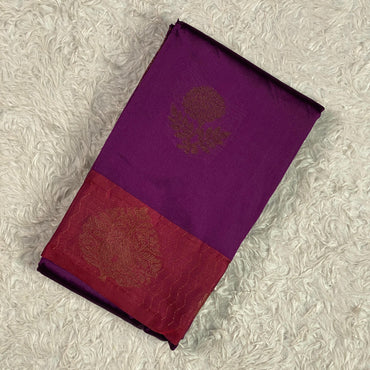 Mallika Semi Soft Silk plain saree with floral Design Violet