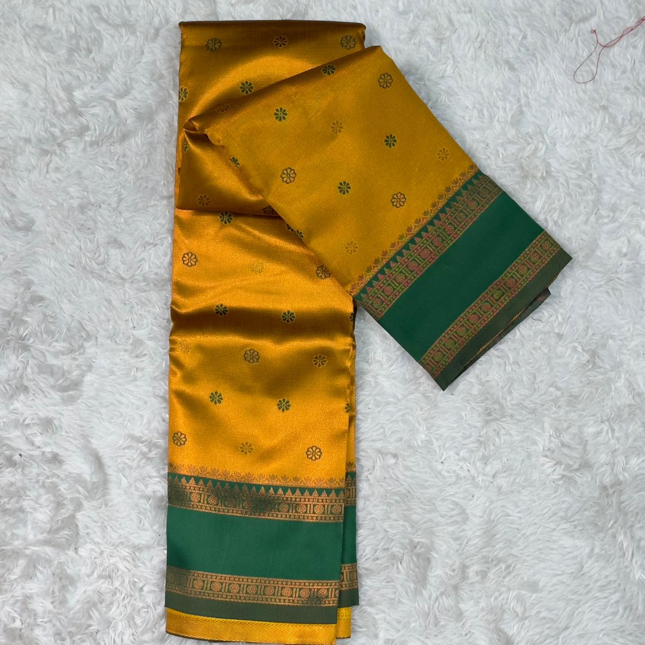 Floral Print Tissue Silk Saree Yellow