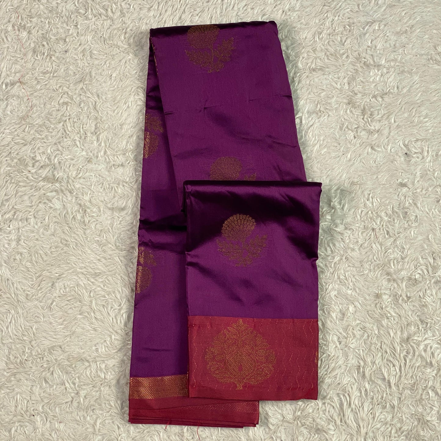 Mallika Semi Soft Silk plain saree with floral Design Violet