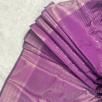 Semi Silk Tissue saree Checks with Triangle Border Purple