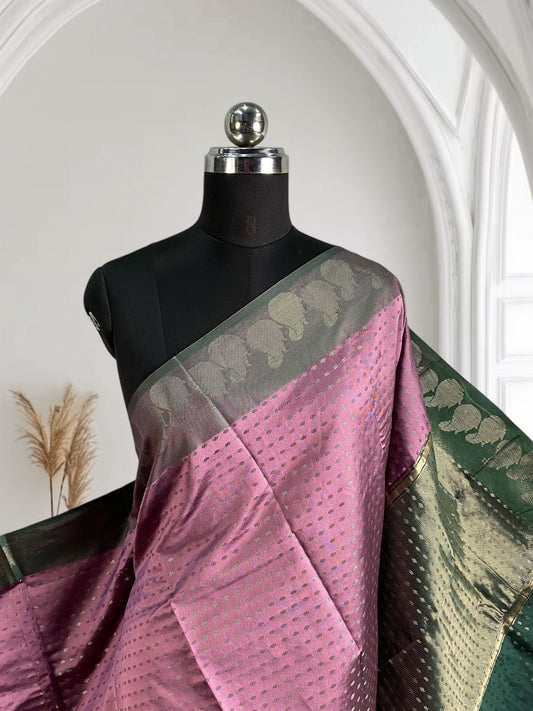 Banarasi Butti Semi Silk with Floral Border Saree Lavender