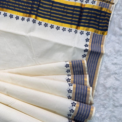 Traditional Set Saree with Navy Blue Design