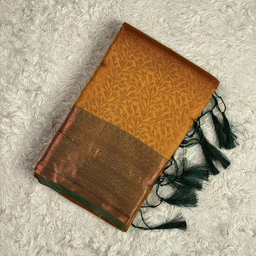 Semi Silk Saheli Collections with leaf pattern Yellow