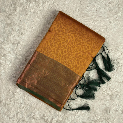 Semi Silk Saheli Collections with leaf pattern Yellow