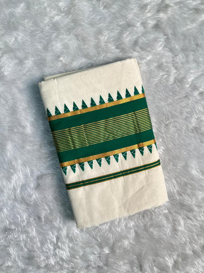 Traditional Set Saree with Green Triangle Pattern