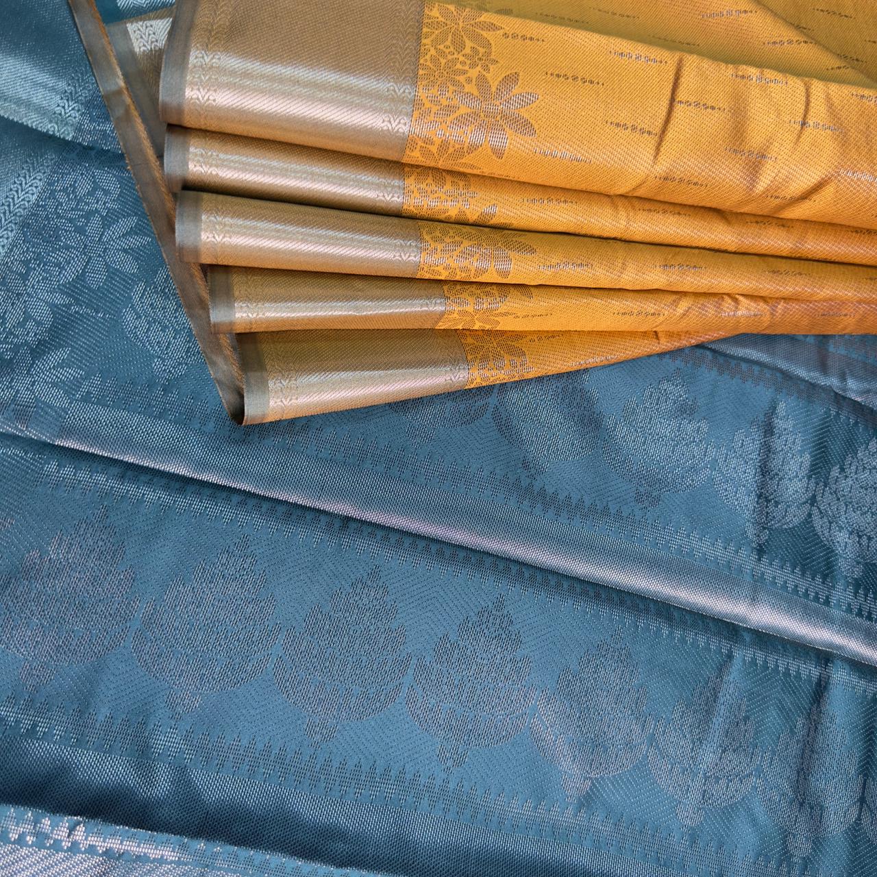 Floral Border Semi Silk Saree Wedding Collexction Yellow
